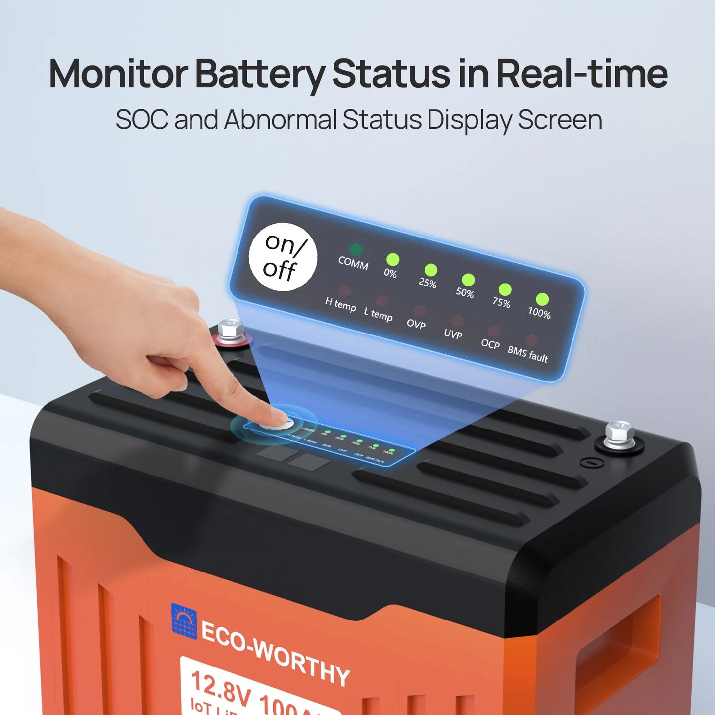 ECO-WORTHY 12V 100Ah LiFePO4 Lithium Leisure Battery, 1280Wh with Bluetooth & Low Temp Protection, Group 24 for Motorhome