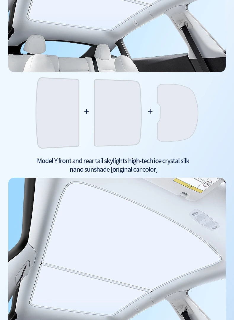 2PCS For Tesla Model 3/Y/3 Highland/Y Juniper Ice Cloth Buckle Shades for Glass Roof Front & Rear Sunroof Skylight Sunshade