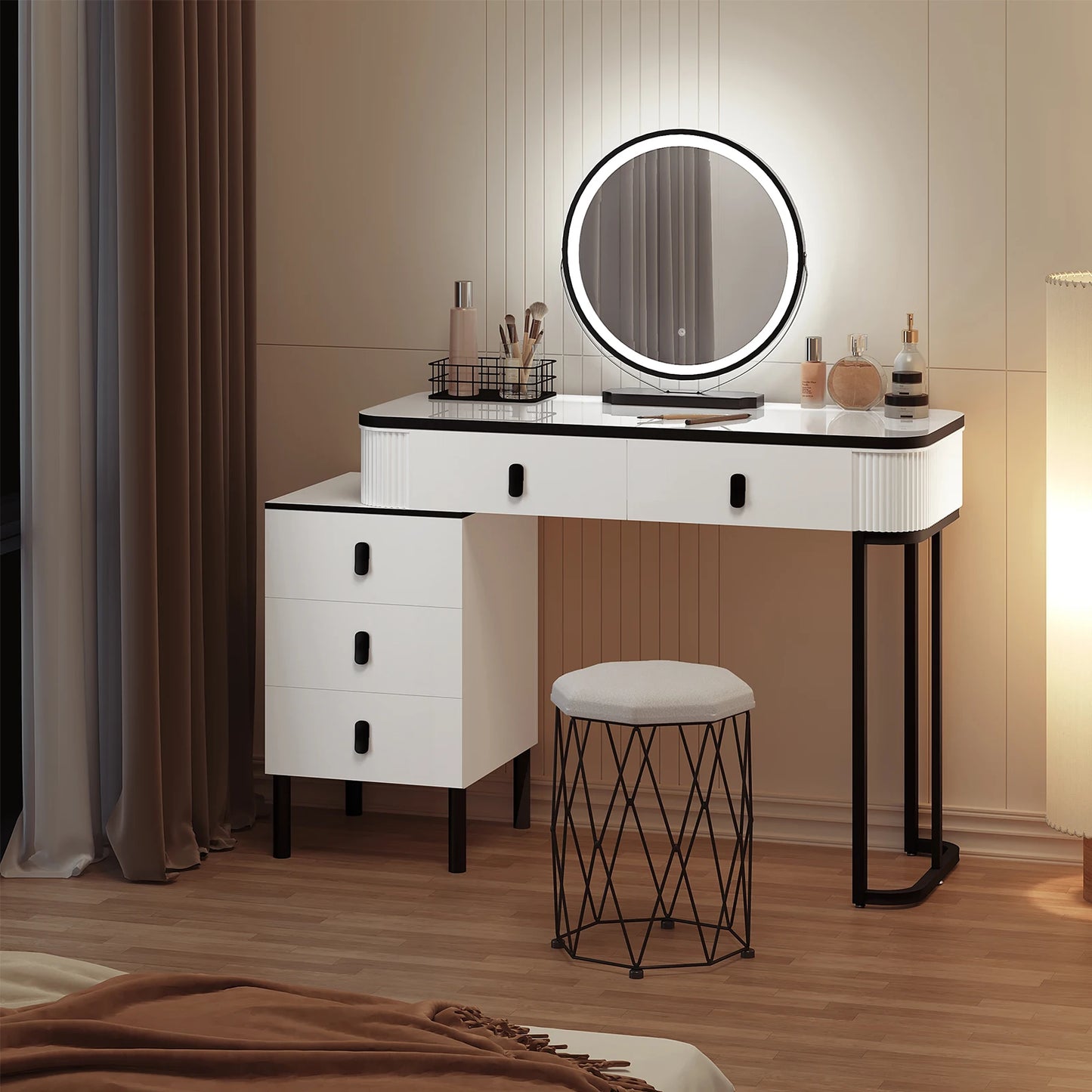 WOLTU Dressing Table with LED Lighting Mobile Mirror Vanity Flexible Assembly Makeup Cosmetic Table for Girls Women Bedroom