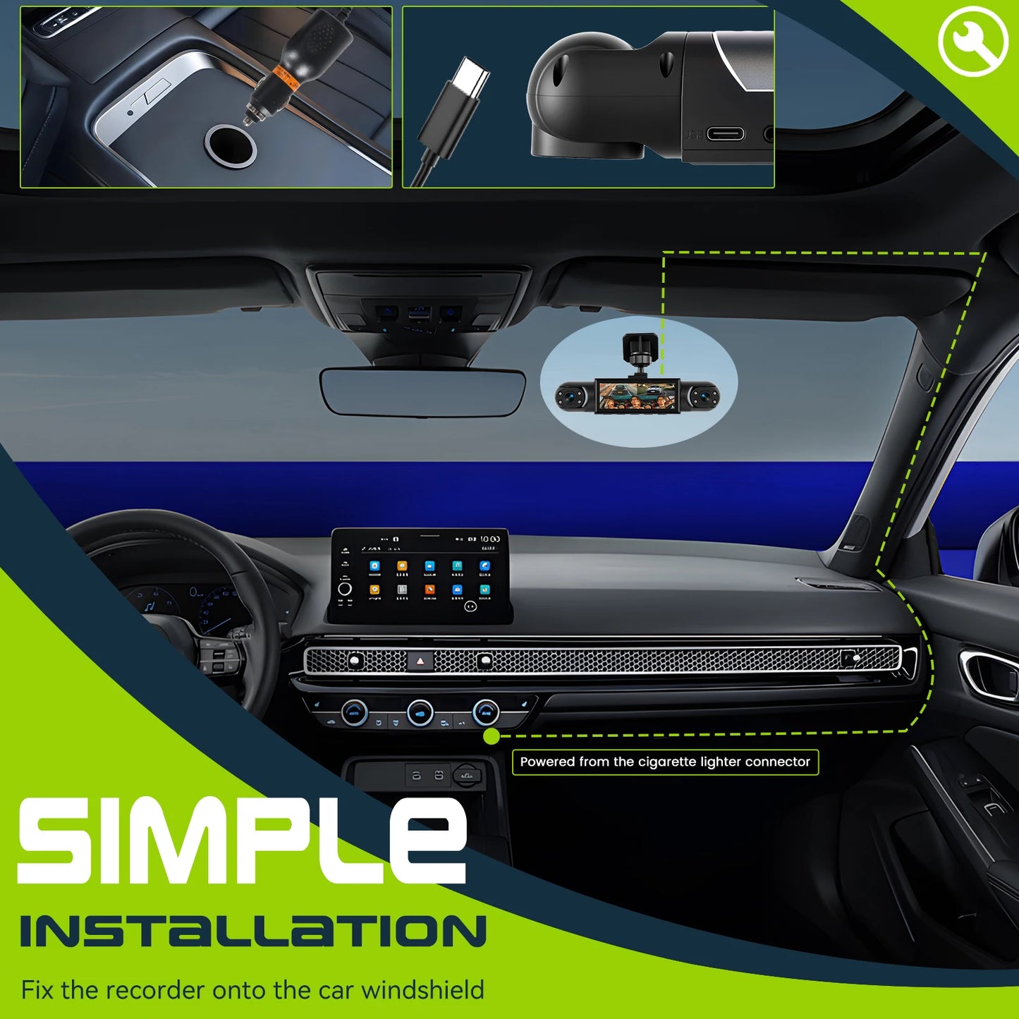 Podofo 3.16 Inch Car Dash Cam 1080P & 3*480P Car Recording Camera Car DVR For Car Revesing Front Left Right Rear View Camera
