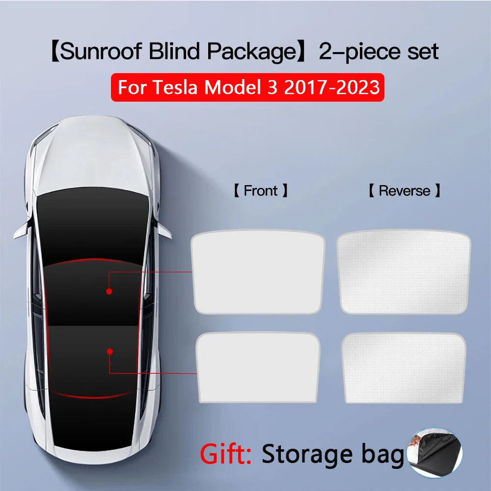 2PCS For Tesla Model 3/Y/3 Highland/Y Juniper Ice Cloth Buckle Shades for Glass Roof Front & Rear Sunroof Skylight Sunshade