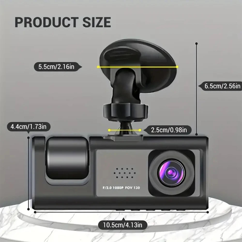 HD 1080P 3-Lens Car Camera 3 Channel Car DVRs Inside Vehicle Dash Cam Video Recorder Night Vision Dashcam With 32GB Memory Card