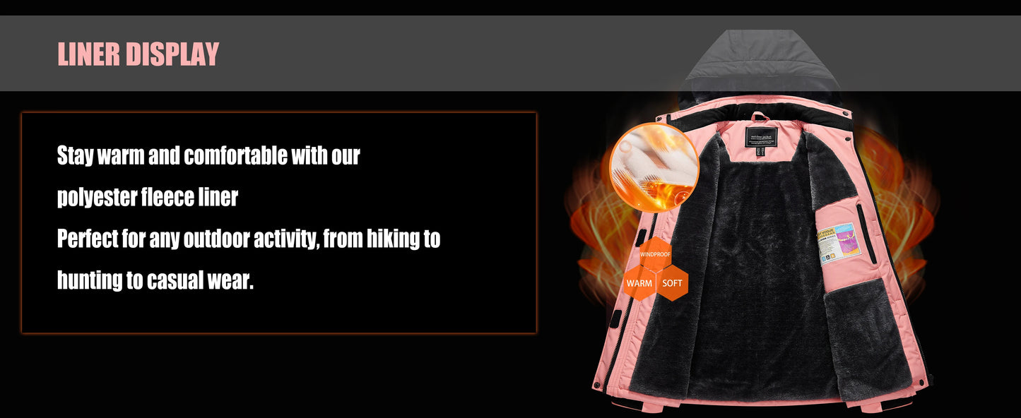 TACVASEN Winter Waterproof Ski Snowboard Jacket Womens Thermal Heavy Fleece Jackets Casual Work Rain Coat Windbreaker Parka