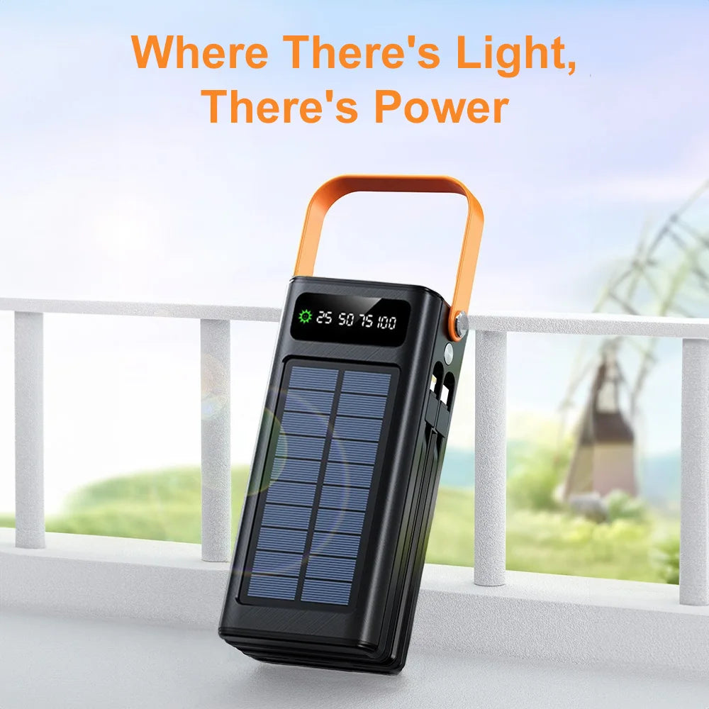 50000mAh Solar Panel Power Bank Fast Charging Comes with Four Wire External Battery Pack  Large Capacity Mobile Power