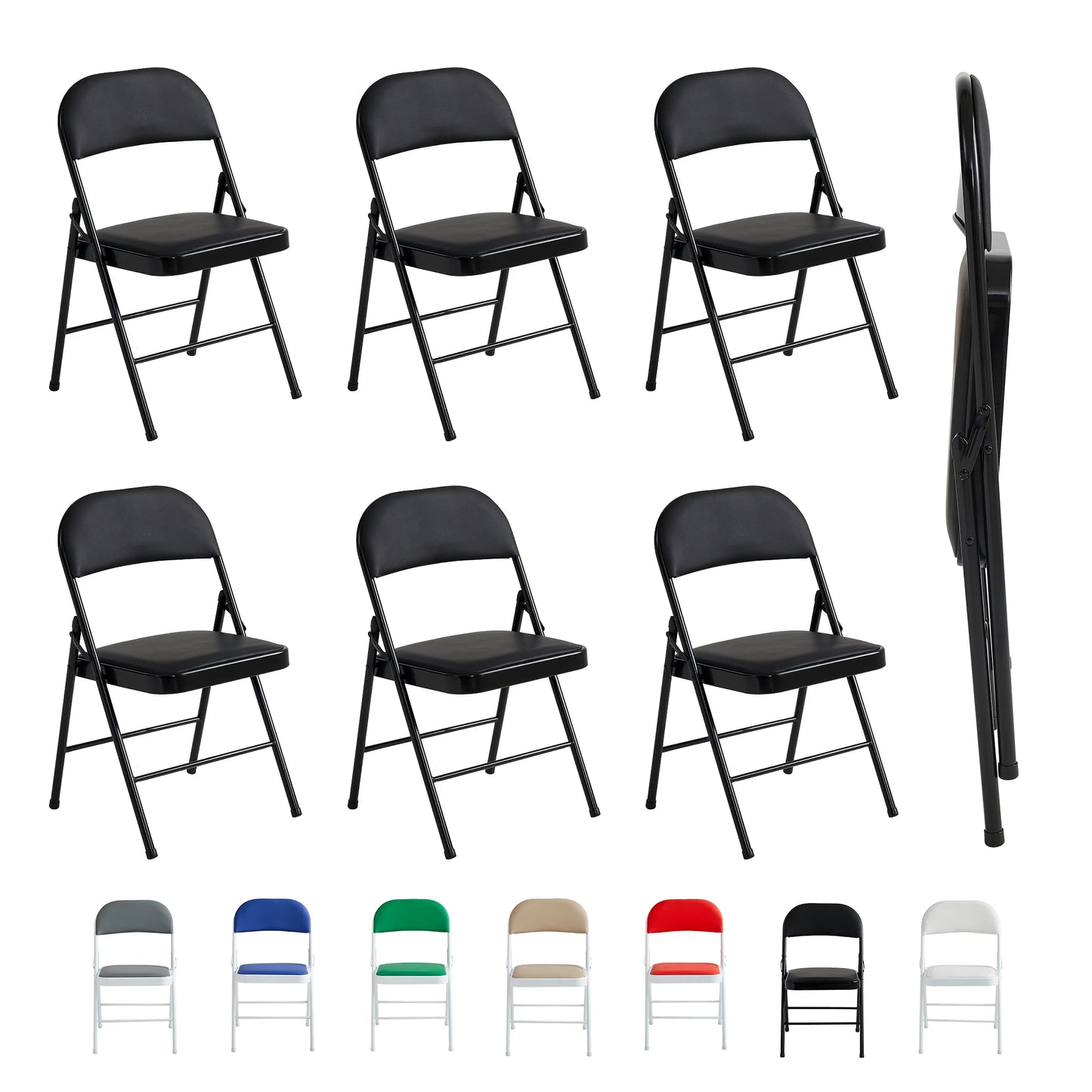 mcc direct Set of 6 Folding Chairs, Faux Leather Foldable Chairs with Metal Frame and Padded Seat, Easy to Fold Store for Home
