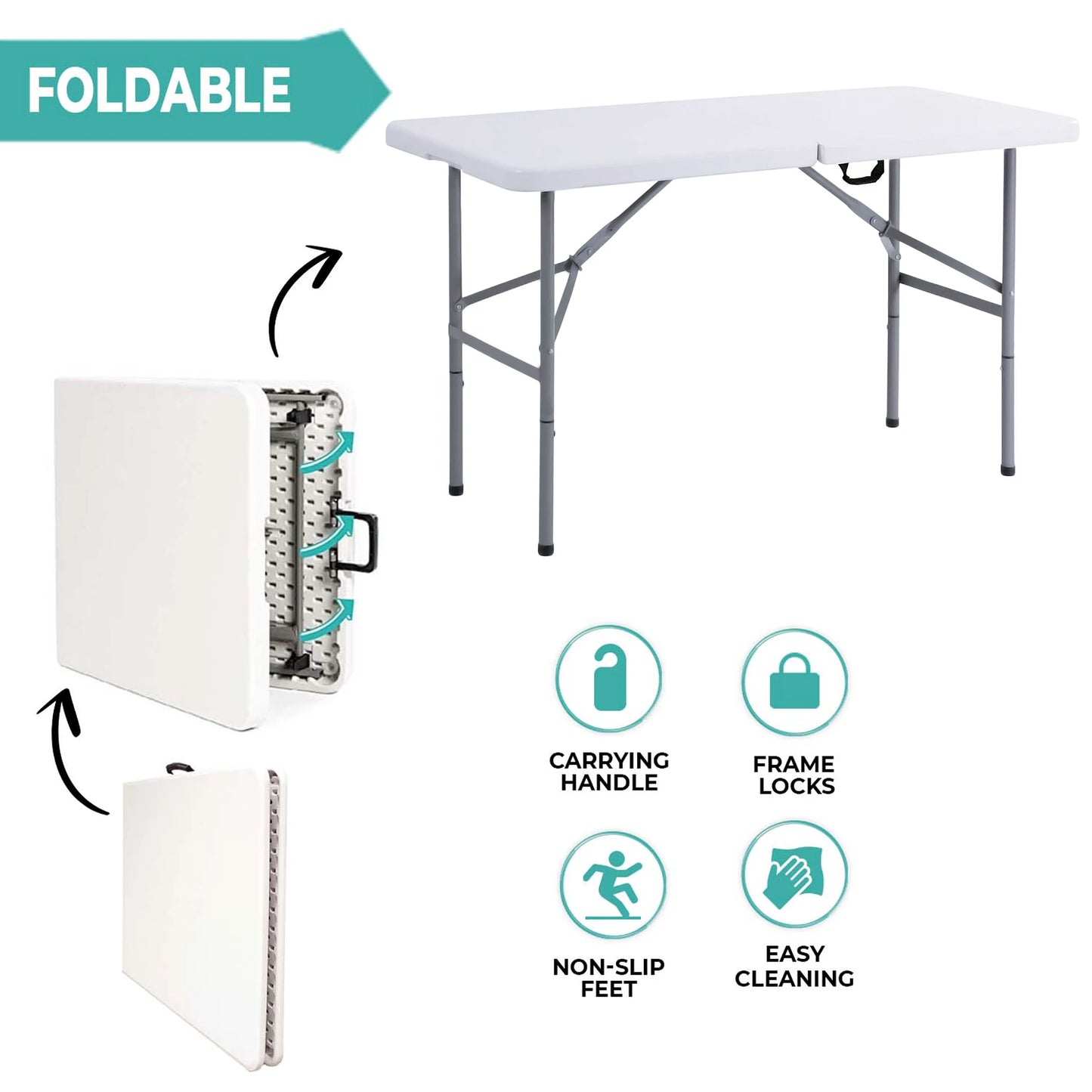 4FT HEAVY DUTY FOLDING TABLE PORTABLE PLASTIC CAMPING GARDEN PARTY CATERING NEW