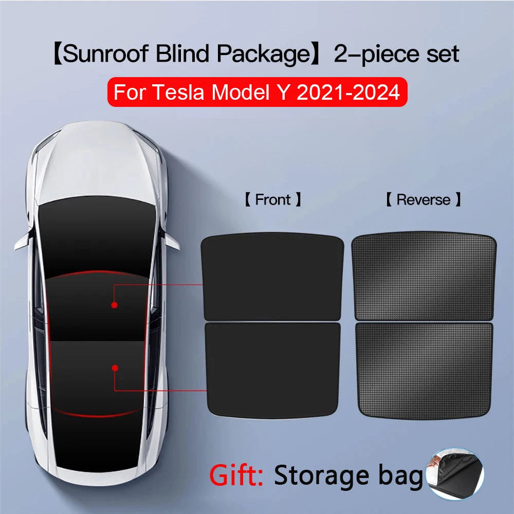 2PCS For Tesla Model 3/Y/3 Highland/Y Juniper Ice Cloth Buckle Shades for Glass Roof Front & Rear Sunroof Skylight Sunshade