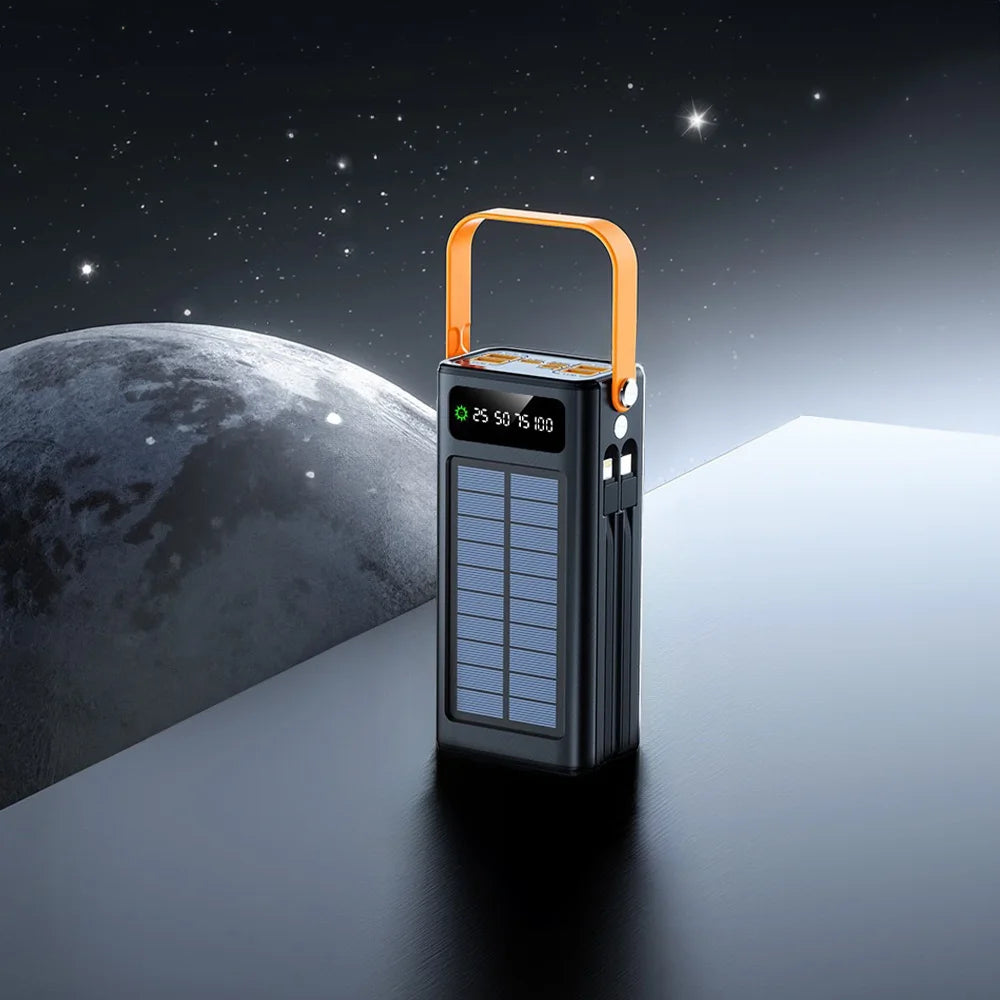 50000mAh Solar Panel Power Bank Fast Charging Comes with Four Wire External Battery Pack  Large Capacity Mobile Power