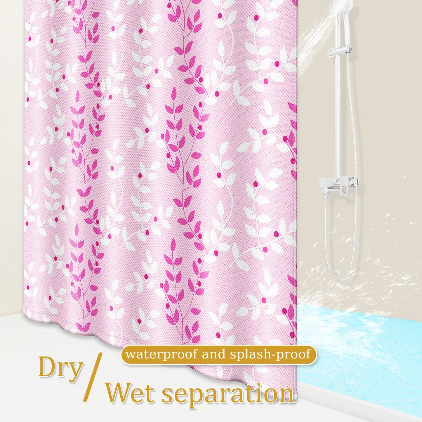 Pastel Pink Foliage Shower Curtain - Feminine Durable Fabric for Fresh Vibes
