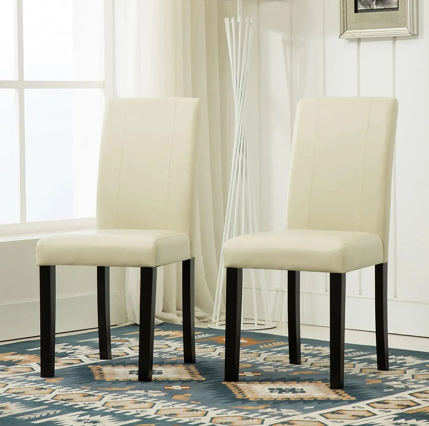 Set of 2 Faux Leather Dining Chairs With Solid Wooden Legs For Home & Commercial Restaurants