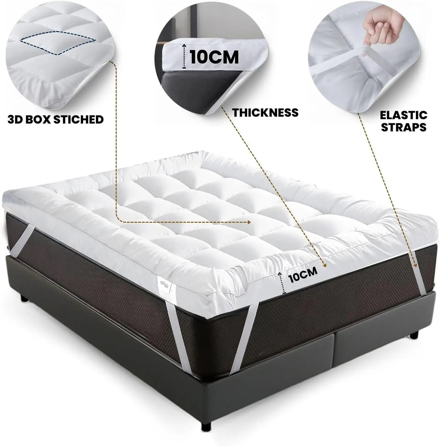 Hotel Collection 10cm Microfiber Mattress Topper Super Soft Box Stitched Bed Topper Extra Deep Bounce Back Mattress Enhancer Wit