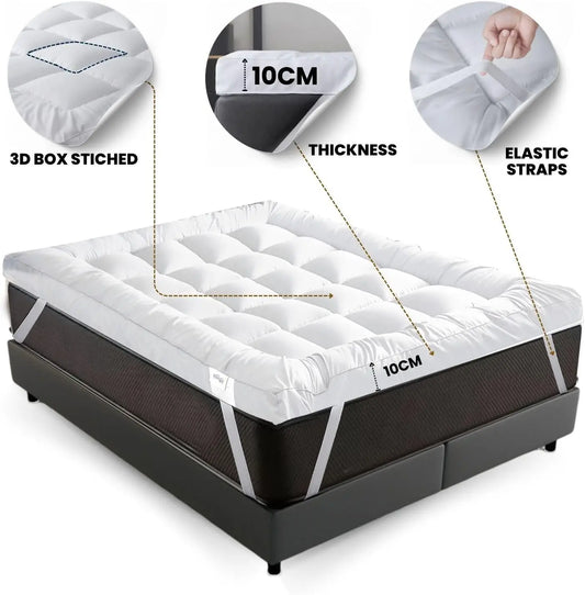 Hotel Collection 10cm Microfiber Mattress Topper Super Soft Box Stitched Bed Topper Extra Deep Bounce Back Mattress Enhancer Wit