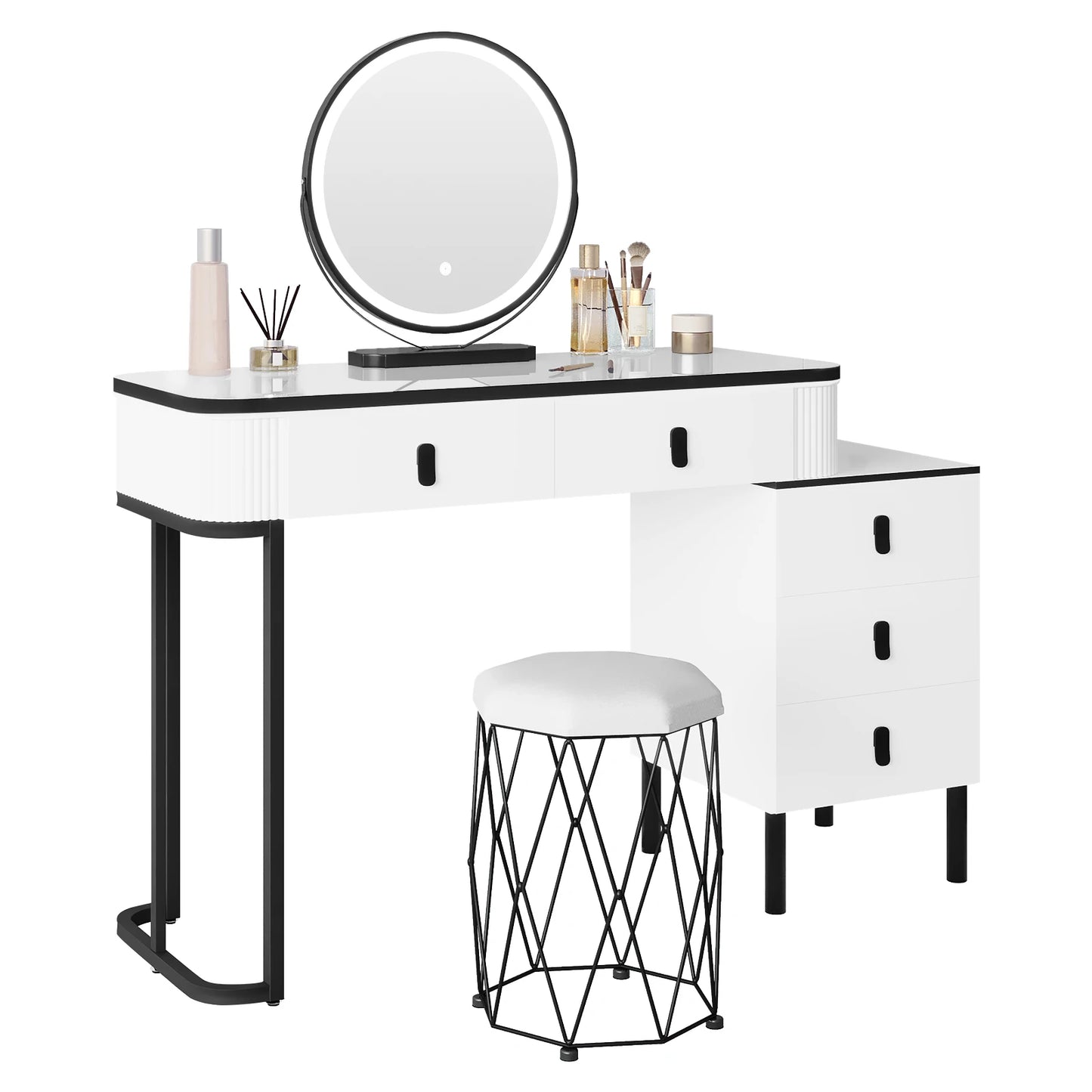WOLTU Dressing Table with LED Lighting Mobile Mirror Vanity Flexible Assembly Makeup Cosmetic Table for Girls Women Bedroom