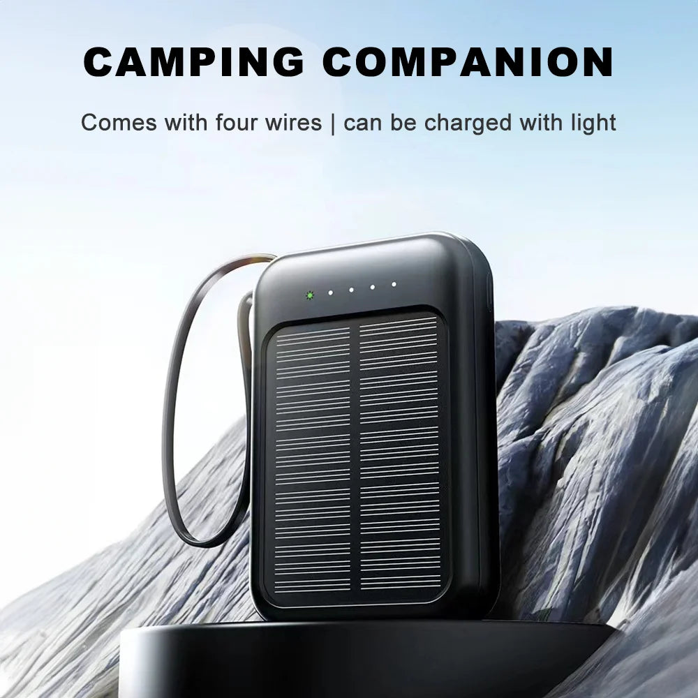 20000mAh Solar Power Bank with Flashlight Outdoor Portable Charger 4 Outputs LED Lights for Camping Emergency