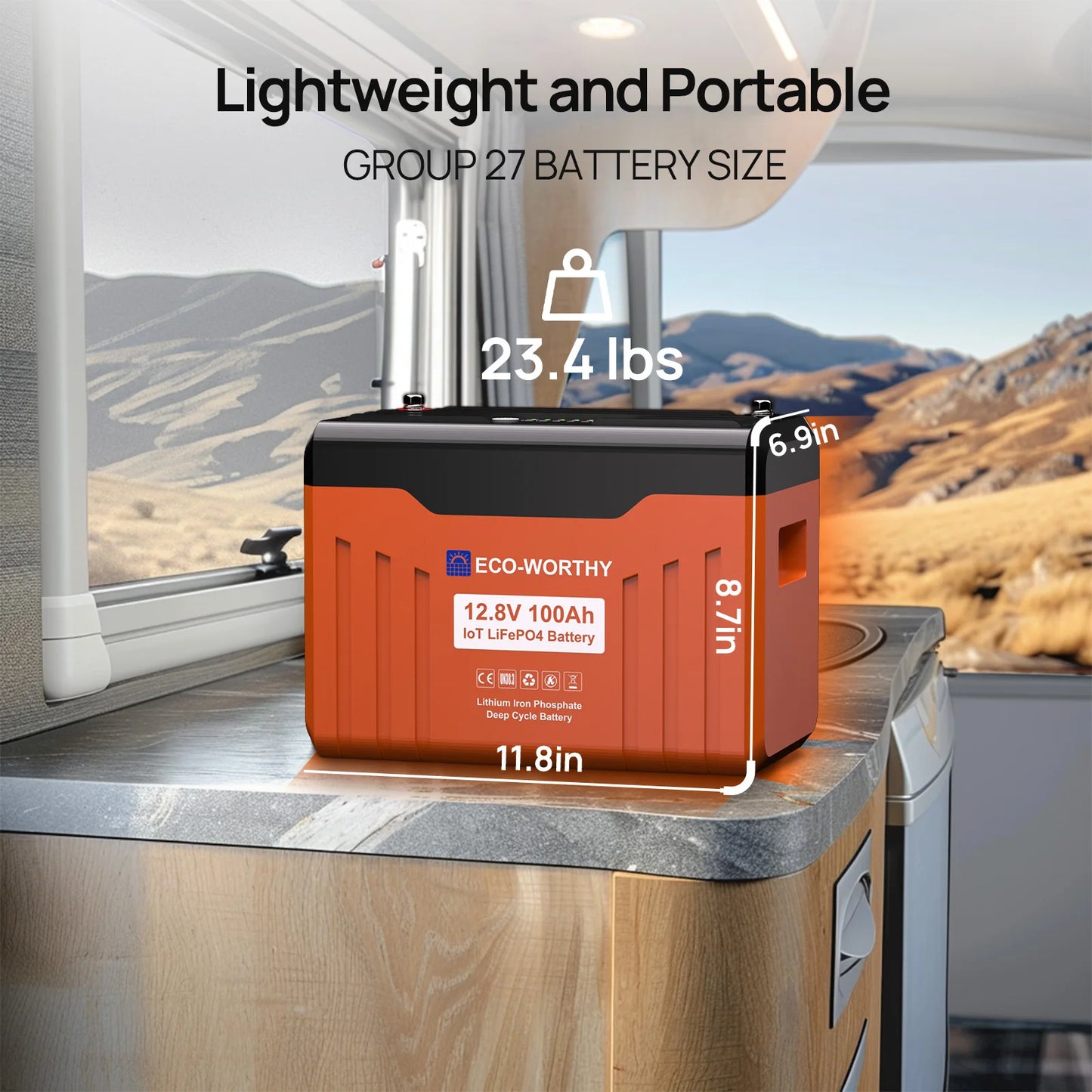 ECO-WORTHY 12V 100Ah LiFePO4 Lithium Leisure Battery, 1280Wh with Bluetooth & Low Temp Protection, Group 24 for Motorhome