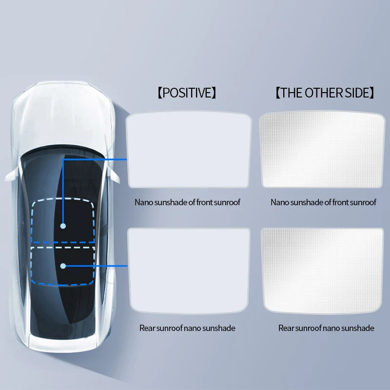 2PCS For Tesla Model 3/Y/3 Highland/Y Juniper Ice Cloth Buckle Shades for Glass Roof Front & Rear Sunroof Skylight Sunshade