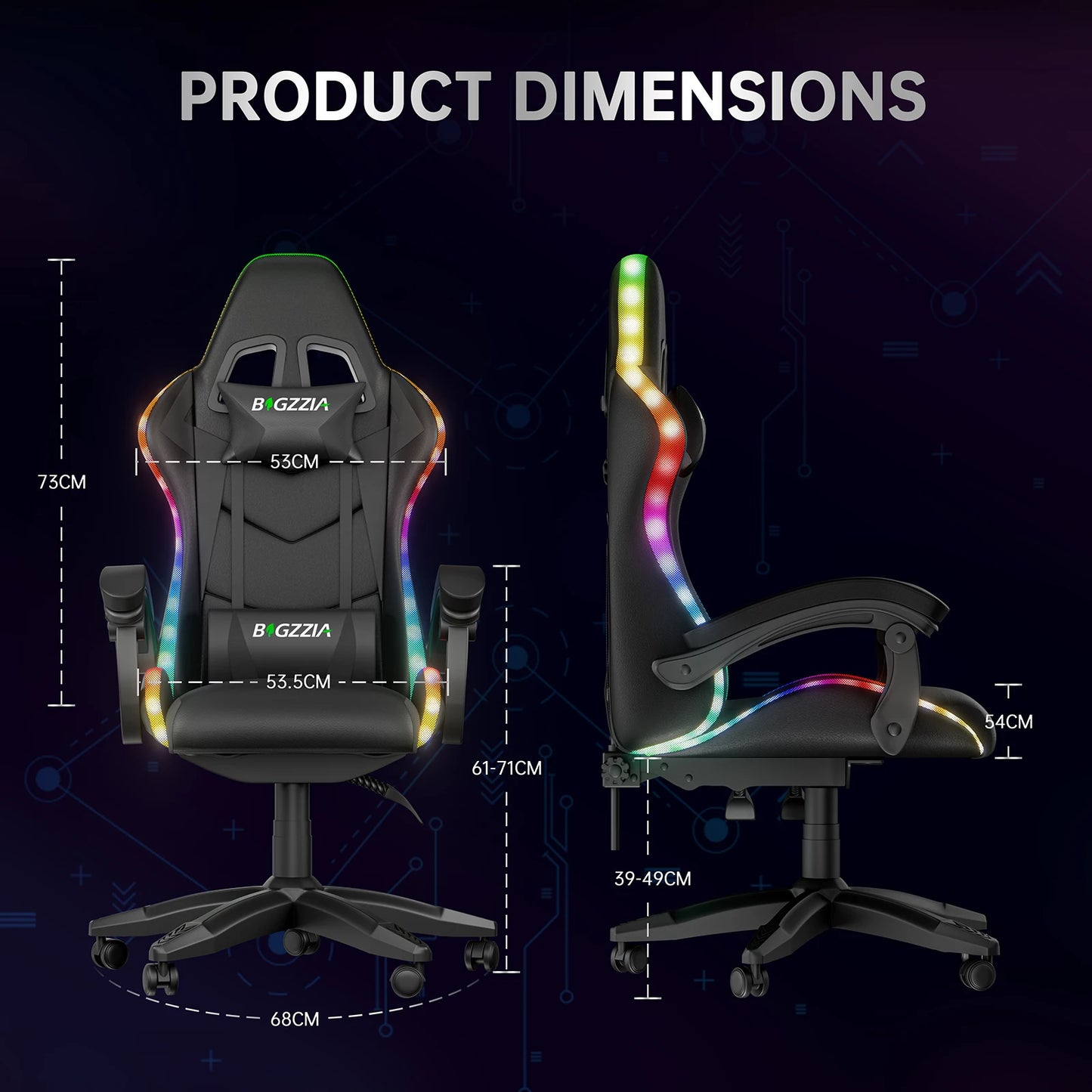RGB Gaming Chair LED Lights and Ergonomic Computer Chair Reclining PU Leather High Back Video Game Chair Linkage Armrest