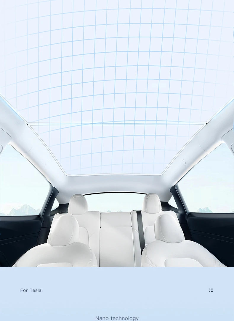 2PCS For Tesla Model 3/Y/3 Highland/Y Juniper Ice Cloth Buckle Shades for Glass Roof Front & Rear Sunroof Skylight Sunshade