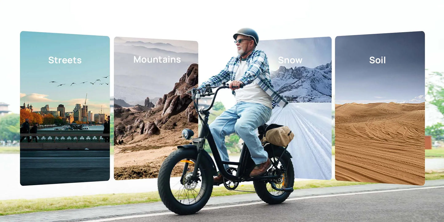 Urlife E20 Pro 1500W E-Bike Commuter 20x4" Tires 48V Removable LCD Display Speed 7-Speeds Hydraulic Disc Brakes For Adults