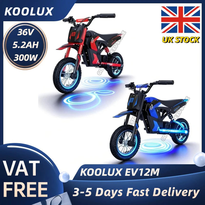 KOOLUX EV12M Electric Dirt Bike,300W Electric Motorcycle,15.5MPH & 9.3 Miles Long-Range,3-Speed Modes Motorcycle