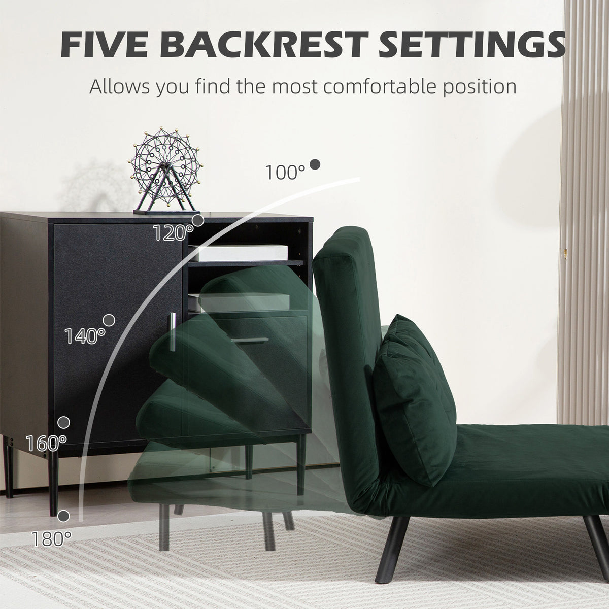 HOMCOM 4-in-1 Velvet-Feel Double Sofa Bed, with Pillows - Green