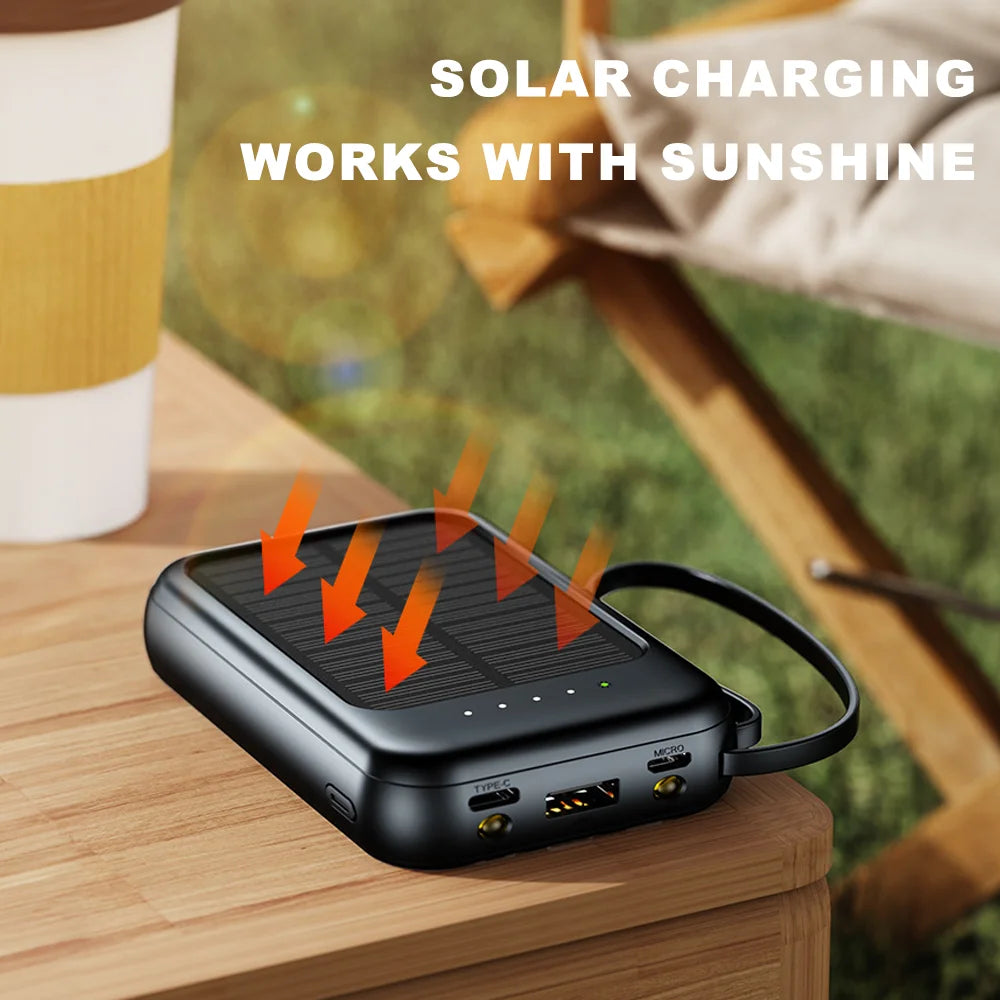 20000mAh Solar Power Bank with Flashlight Outdoor Portable Charger 4 Outputs LED Lights for Camping Emergency