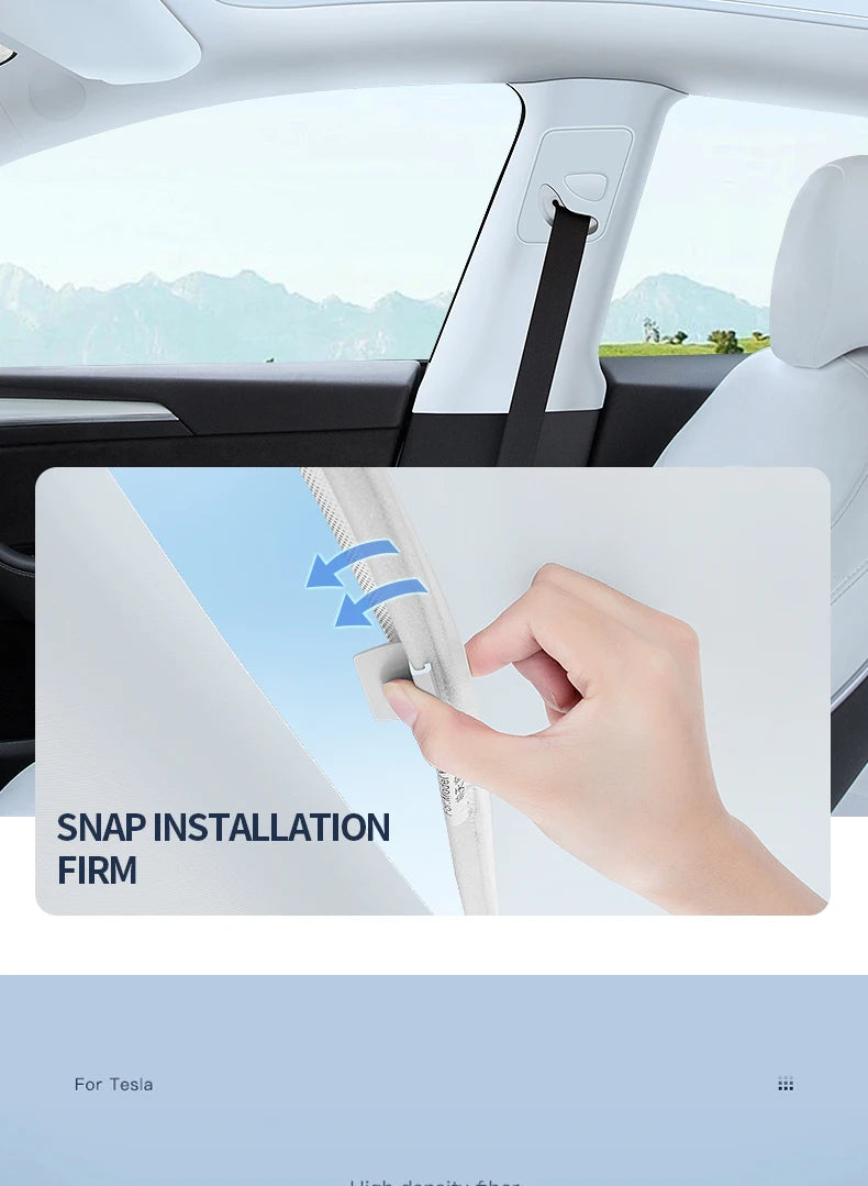 2PCS For Tesla Model 3/Y/3 Highland/Y Juniper Ice Cloth Buckle Shades for Glass Roof Front & Rear Sunroof Skylight Sunshade