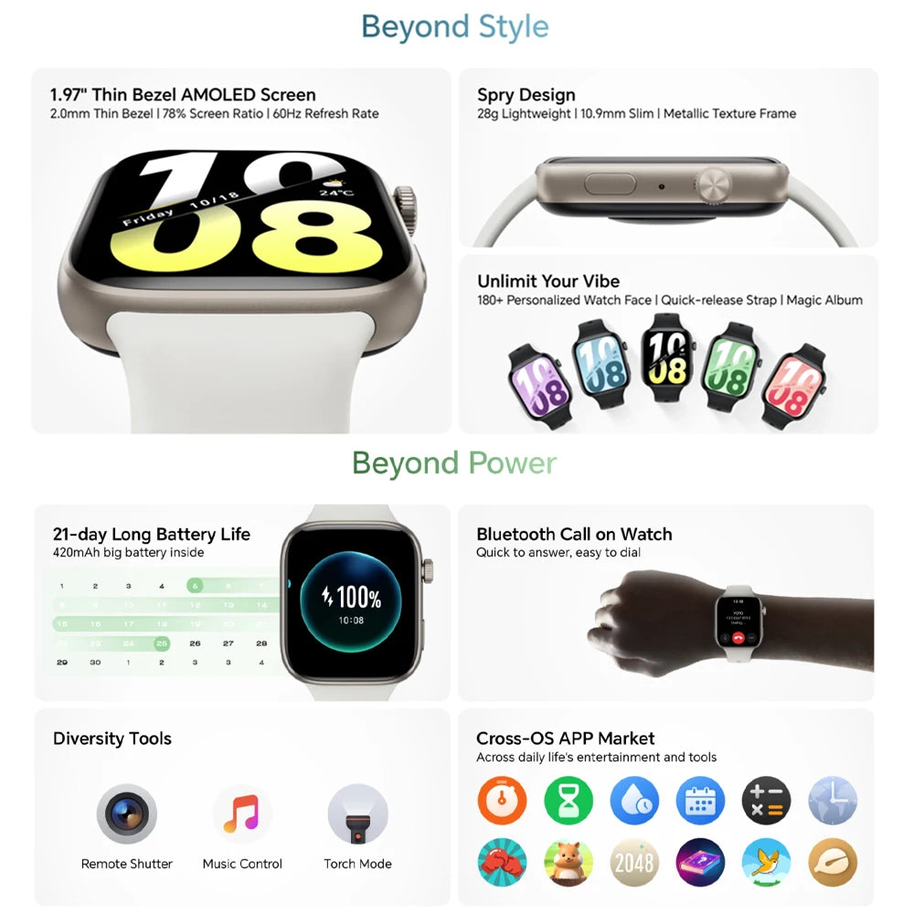HONOR Watch X5i, 1.97 inches Thin Bezel AMOLED Screen, 21-day Battery Life, 109 Sport Modes,  Global Version, HONOR Smartwatch