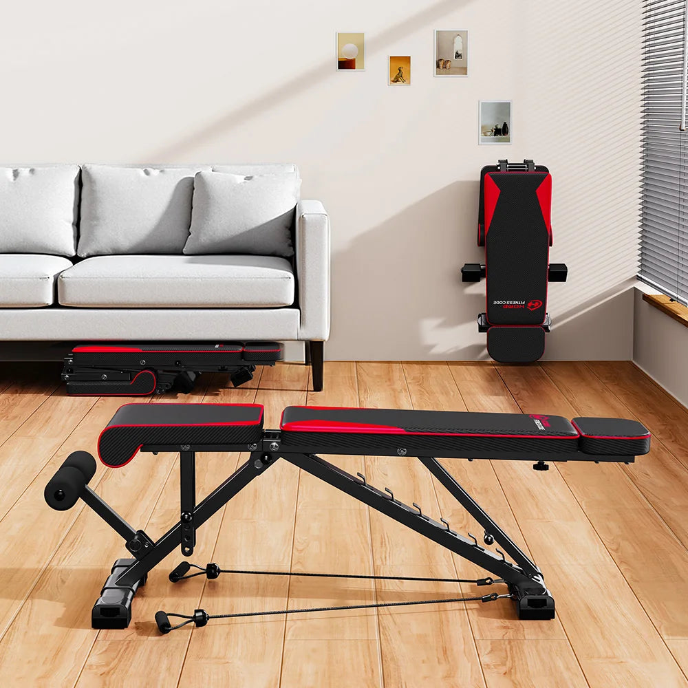 Adjustable Weight Bench with Resistance Bands Folding Weight Bench for Full Body Workout Home Quick Folding Versatile