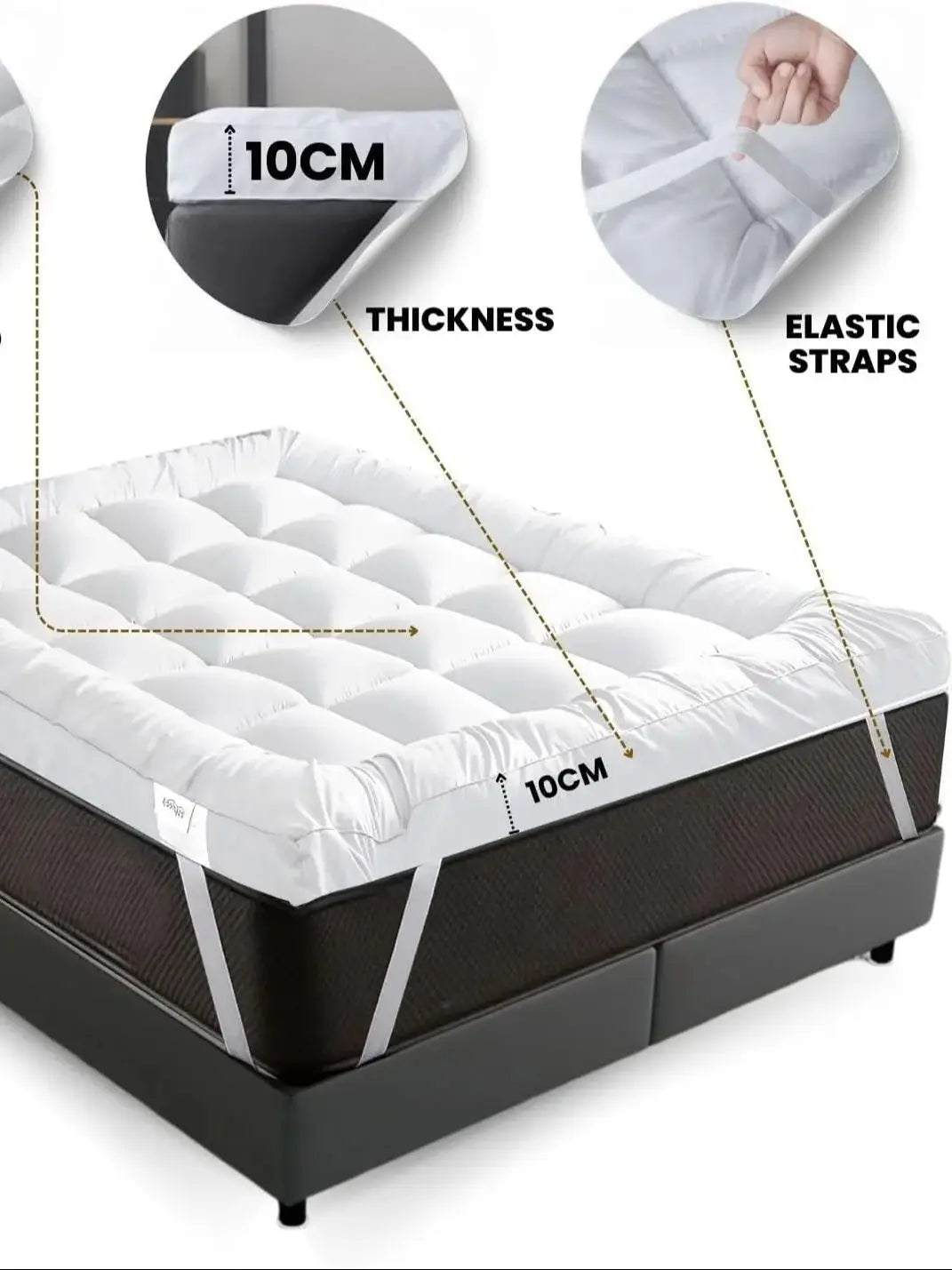 Hotel Collection 10cm Microfiber Mattress Topper Super Soft Box Stitched Bed Topper Extra Deep Bounce Back Mattress Enhancer Wit