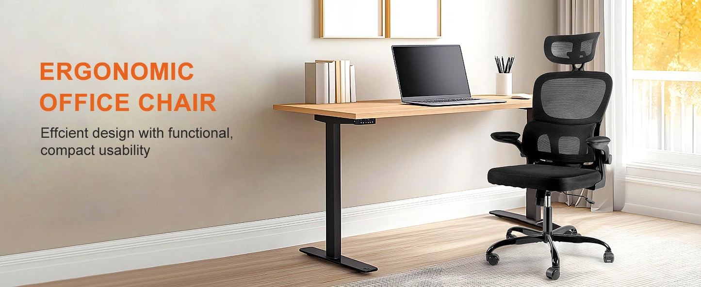 Gwong Ergonomic Office Chair Desk Chair with Folding Armrest Height-Adjustable Breathable Backrest Swivel Gaming Chair