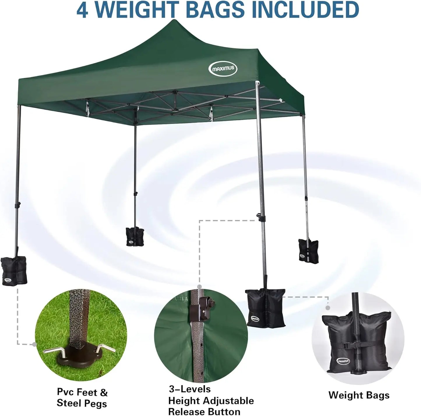 MAXIMUS HEAVY DUTY POP UP GAZEBO 3m x 3m COMMERCIAL MARKET STALL WITH 4 WEIGHT BAGS (4 Walls)