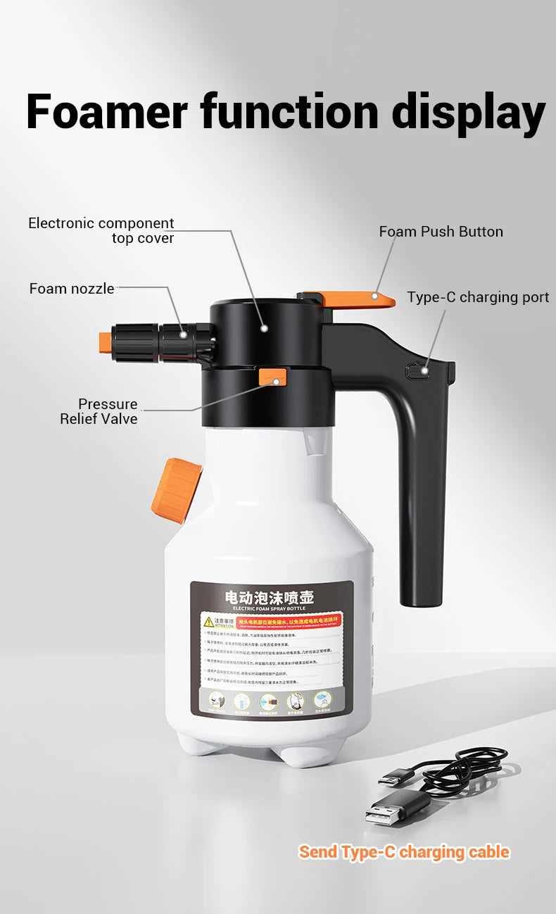 LEIBOO 2L Powerful Electric Foam Sprayer Car Wash Snow Foam Spray Bottle Rechargeable Auto Wash Sprayer Can Car Accessories