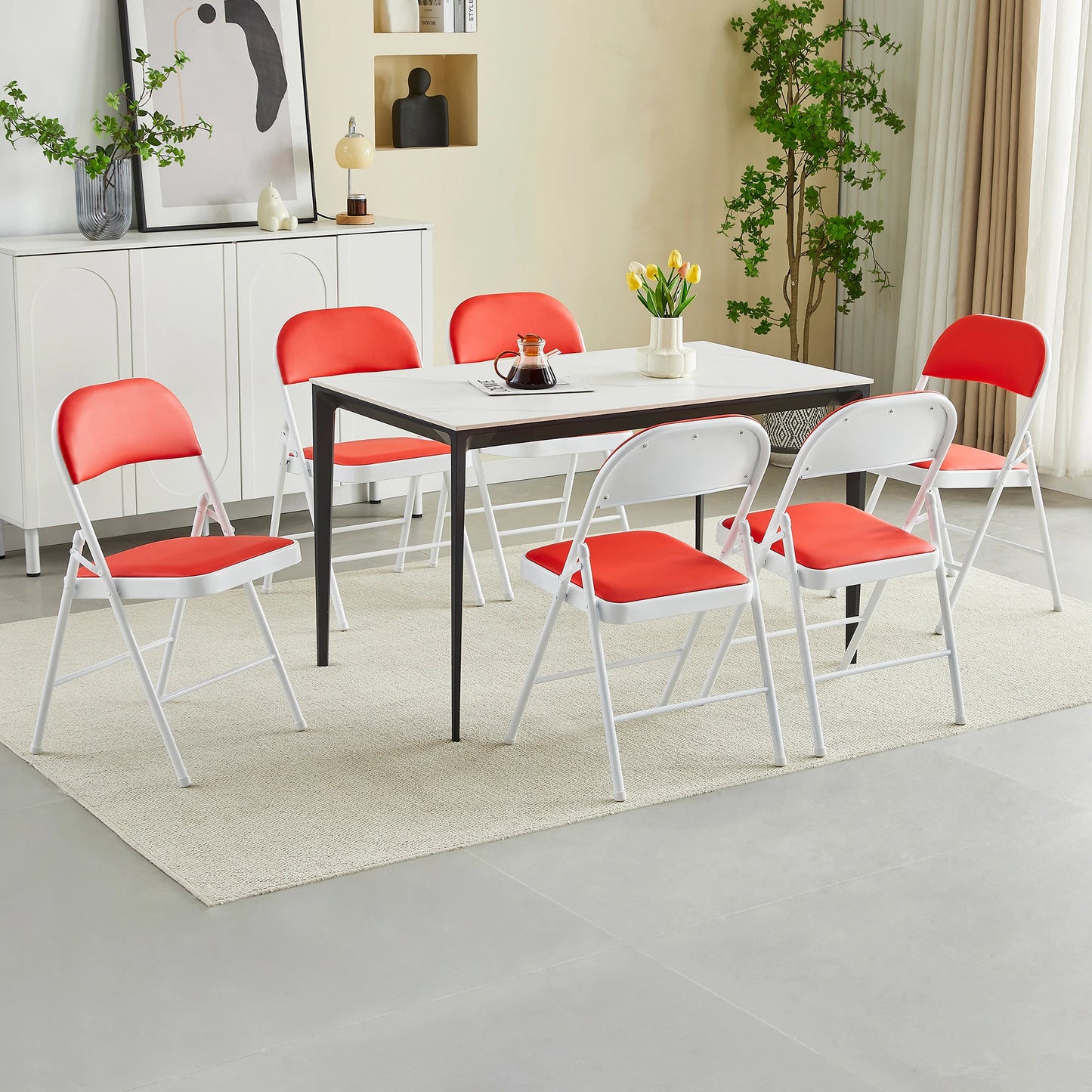 mcc direct Set of 6 Folding Chairs, Faux Leather Foldable Chairs with Metal Frame and Padded Seat, Easy to Fold Store for Home