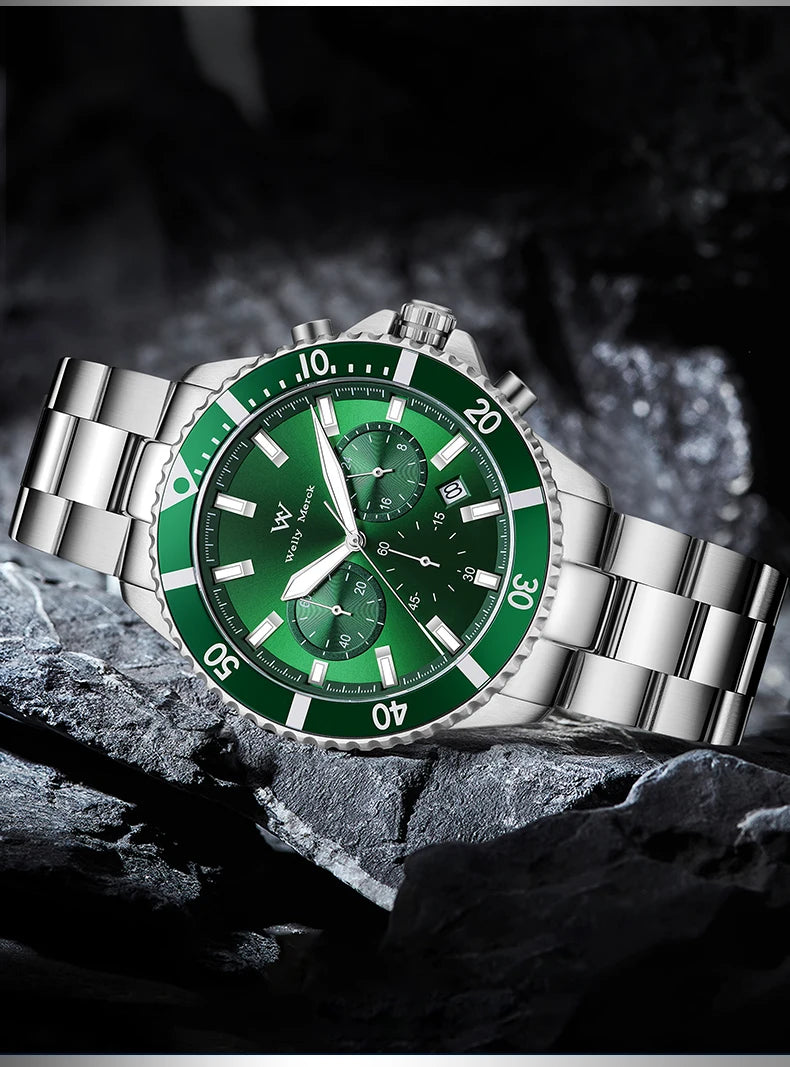 WM Watch Quartz Watches Multifunction Casual Business 200M Water Resistant Sapphire Crystal Aluminum Bezel WellyMerck Watch 184M