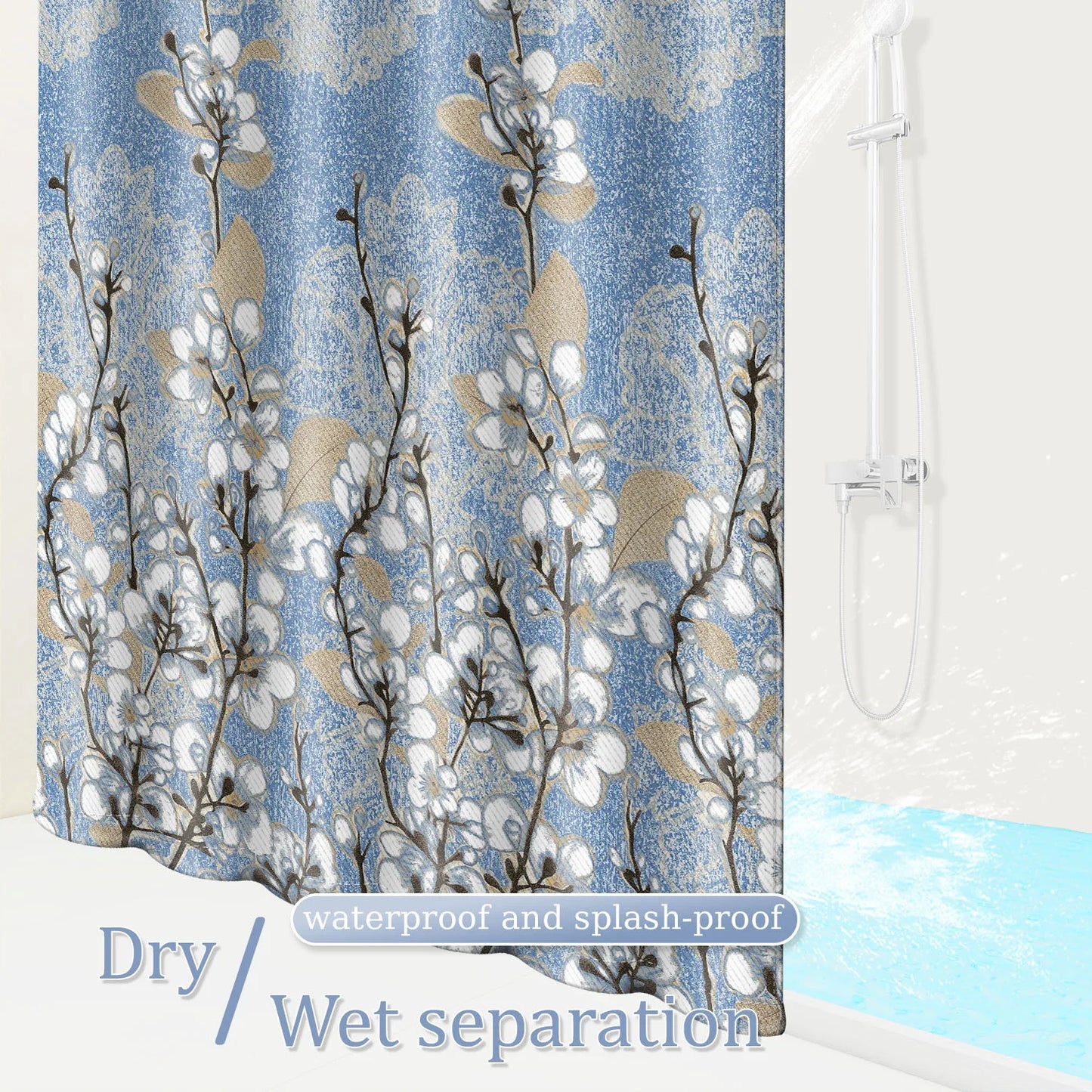 Botanical White Magnolia Blossom Bath Curtain - Durable, quick-dry polyester fabric