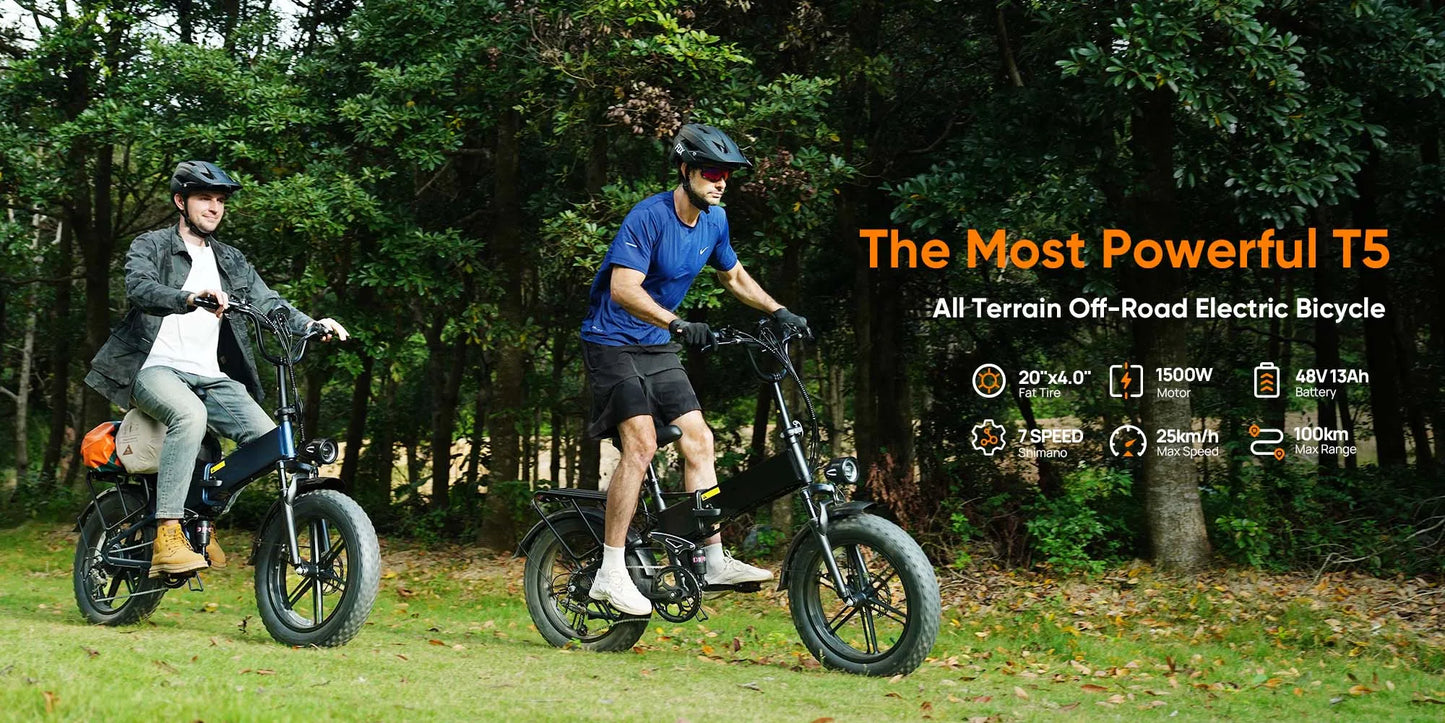 Urlife T5 Electric Bike 1500W E-Bike 48V 13Ah Battery 28MPH 100Mile Range 20X4" Fat Tire Free Shipping Foldable and portable