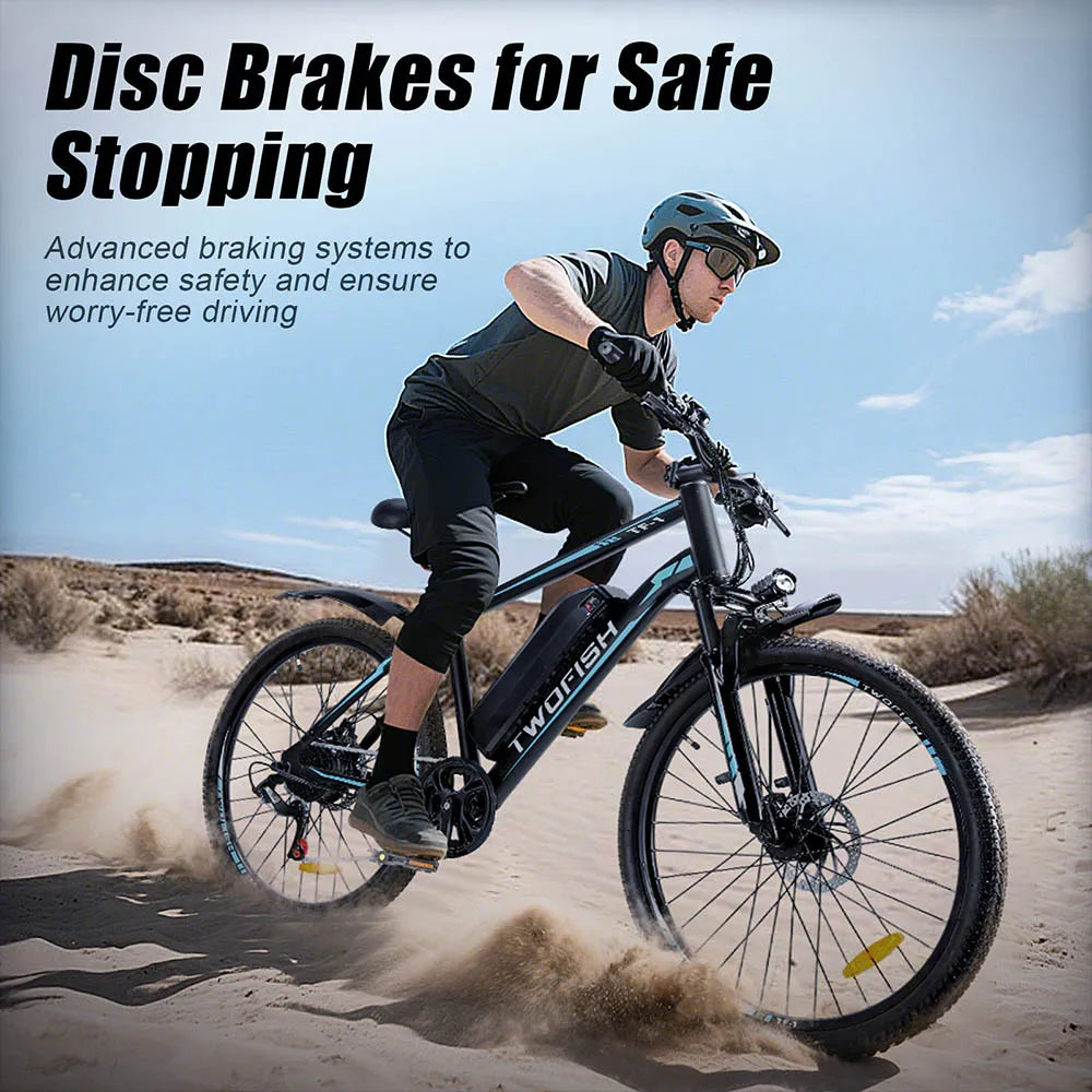 TWOFISH TF-1 Electric Bike, 250W 36V 15Ah Battery, 26" Tires, 25km/h Max Speed, 100km Max Range, Disc Brakes, Front Suspension