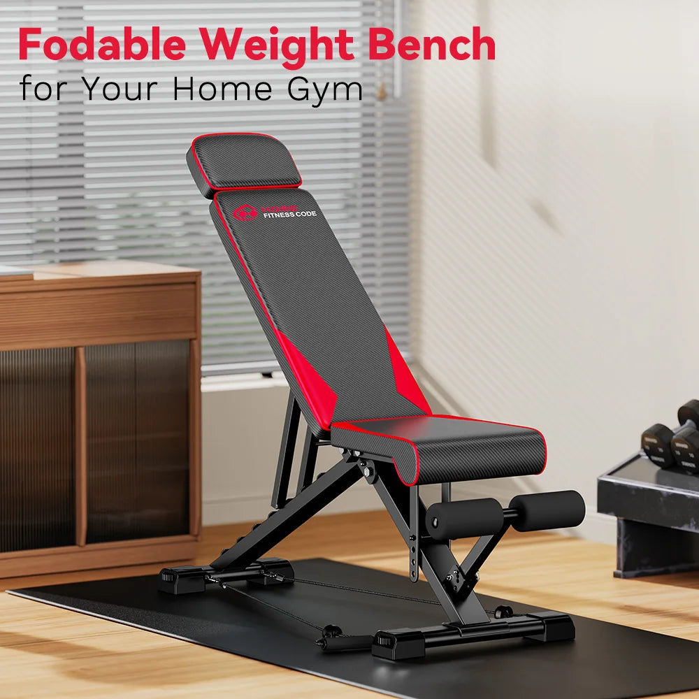 Adjustable Weight Bench with Resistance Bands Folding Weight Bench for Full Body Workout Home Quick Folding Versatile