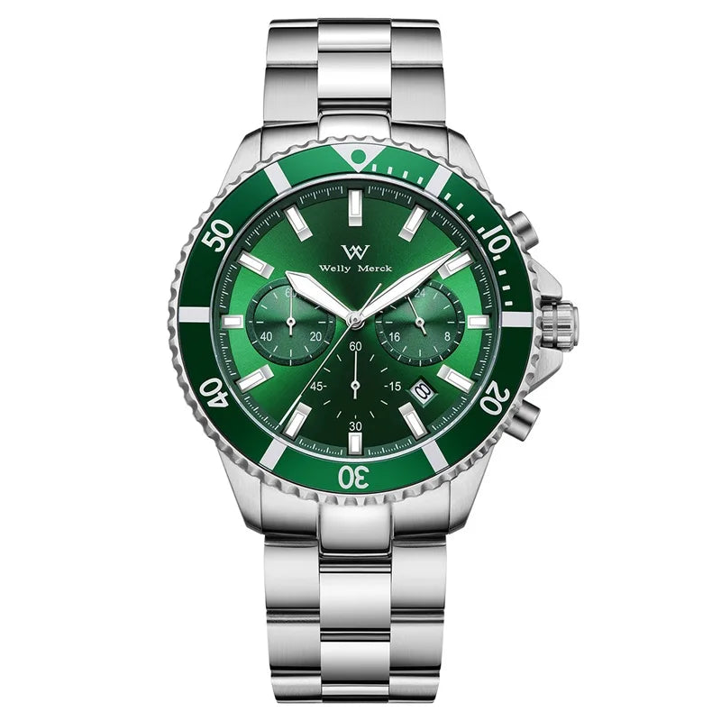WM Watch Quartz Watches Multifunction Casual Business 200M Water Resistant Sapphire Crystal Aluminum Bezel WellyMerck Watch 184M