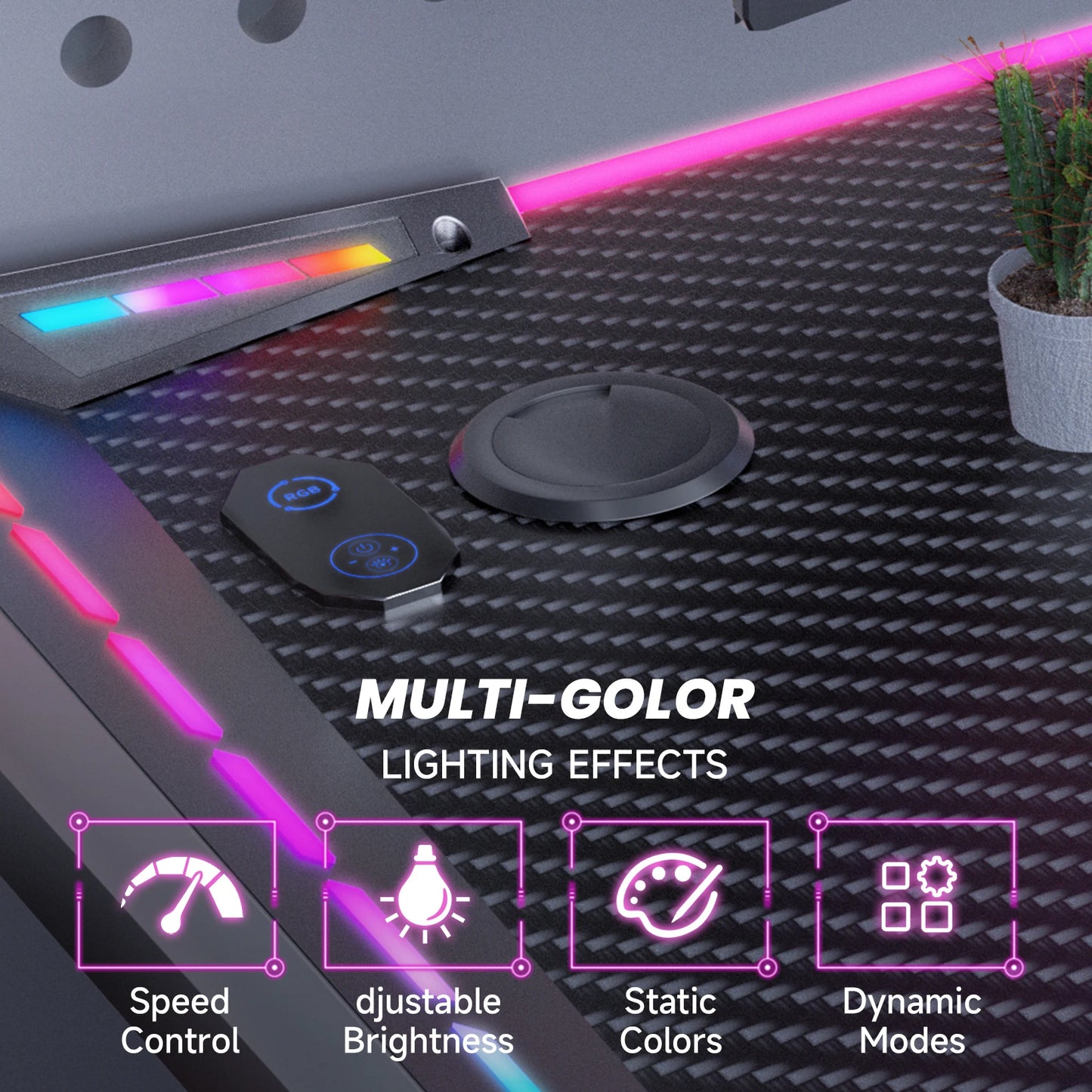 Gaming Desk RGB Lighting Ergonomic Gamer Workstation Ergonomic Carbon Fiber Computer Desk Cup Holder and Headphone Hook