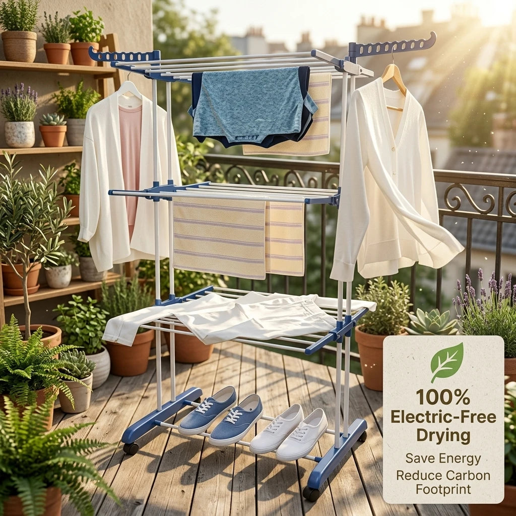 Heavy Duty 4 Tier Clothes Drying Rack Foldable Portable Laundry Airer with Wheels for Indoor Outdoor Home Use