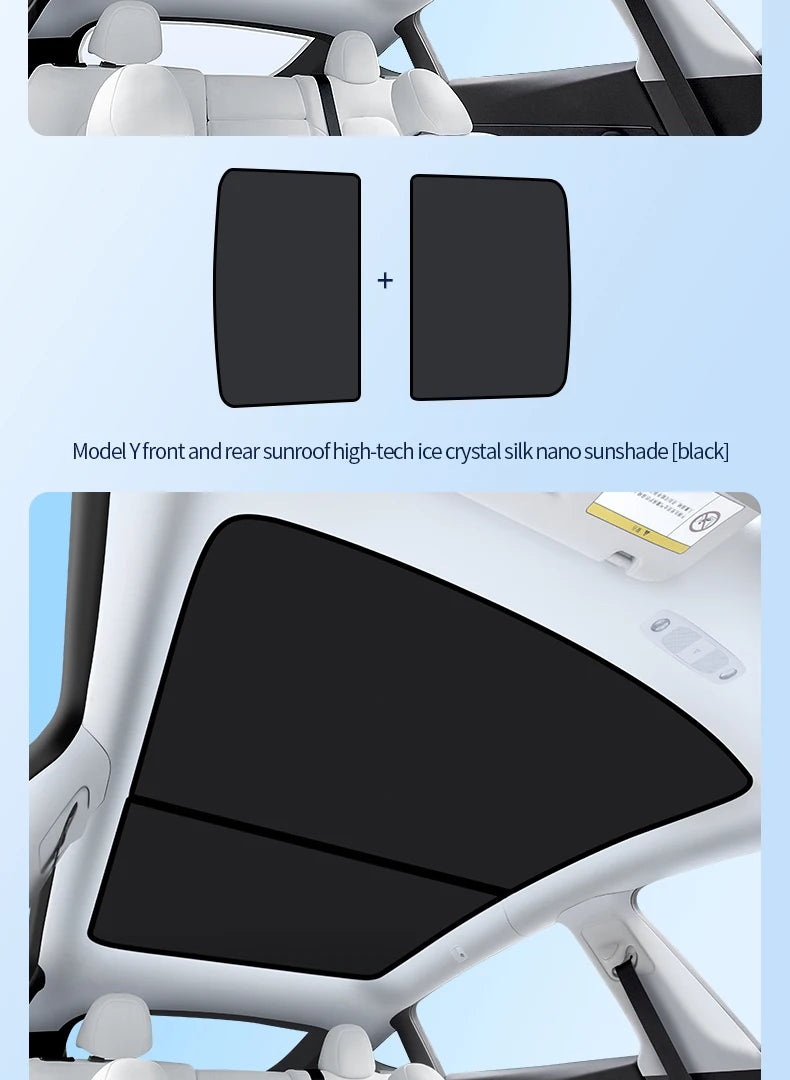 2PCS For Tesla Model 3/Y/3 Highland/Y Juniper Ice Cloth Buckle Shades for Glass Roof Front & Rear Sunroof Skylight Sunshade