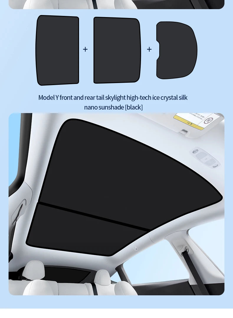 2PCS For Tesla Model 3/Y/3 Highland/Y Juniper Ice Cloth Buckle Shades for Glass Roof Front & Rear Sunroof Skylight Sunshade