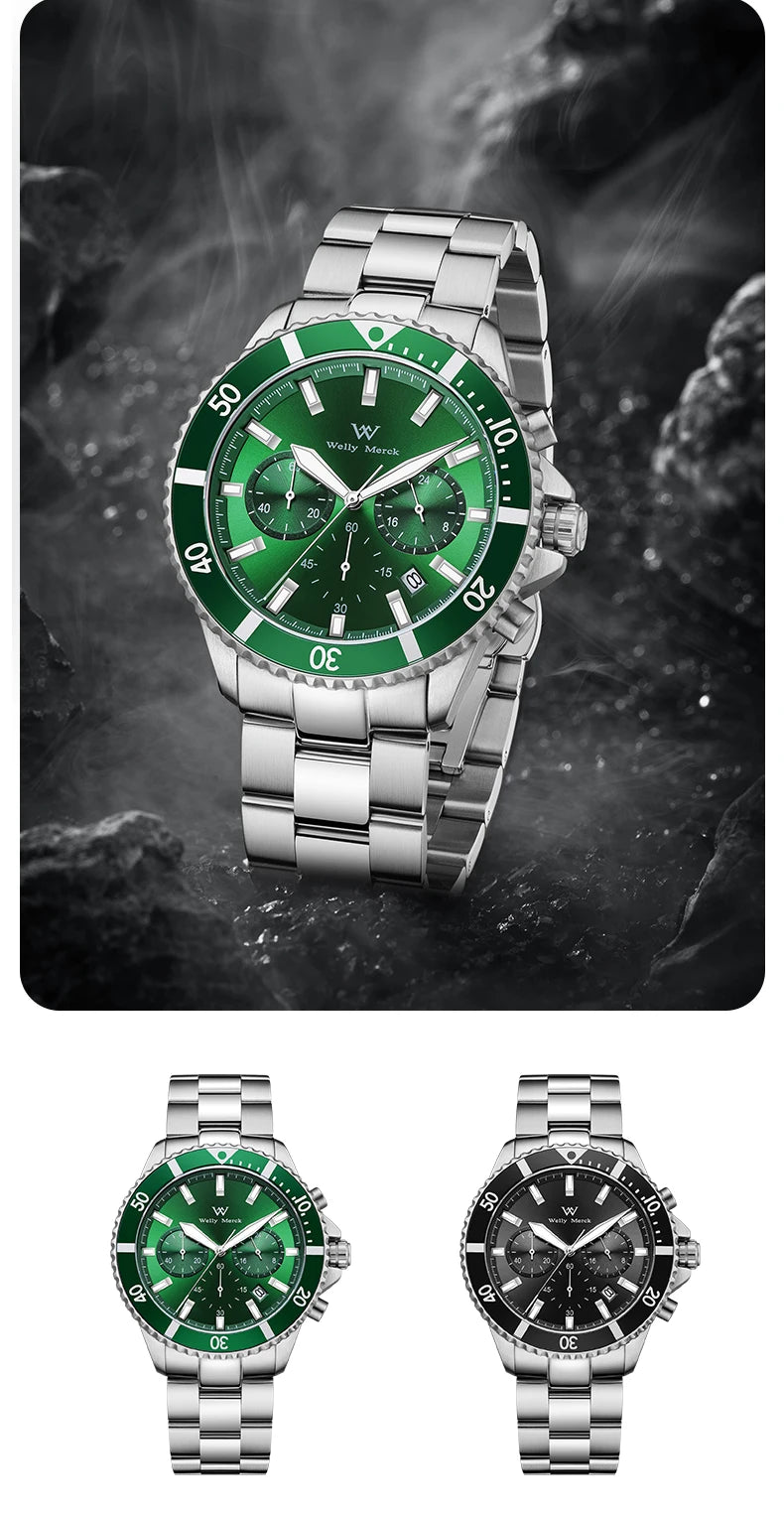 WM Watch Quartz Watches Multifunction Casual Business 200M Water Resistant Sapphire Crystal Aluminum Bezel WellyMerck Watch 184M