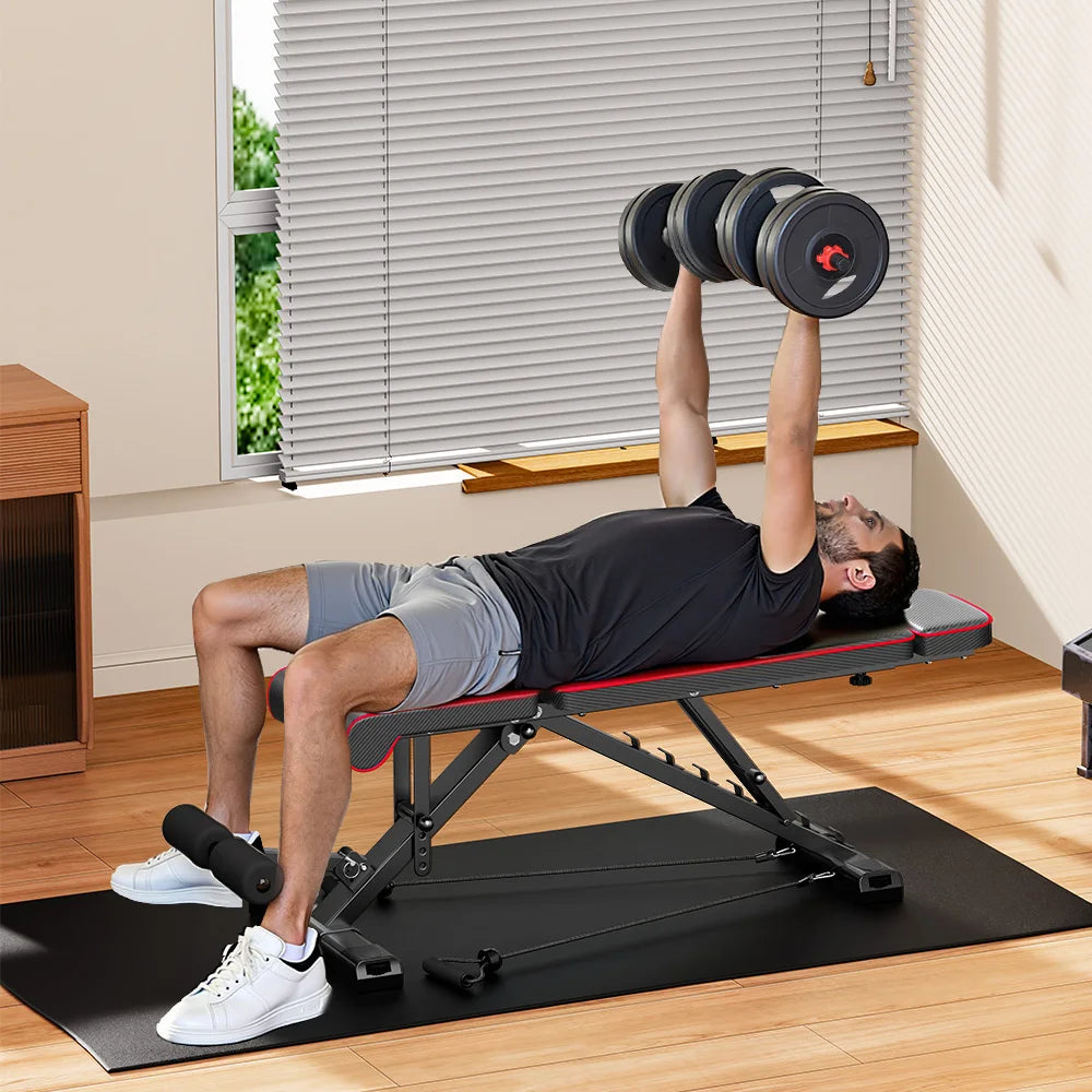 Adjustable Weight Bench with Resistance Bands Folding Weight Bench for Full Body Workout Home Quick Folding Versatile