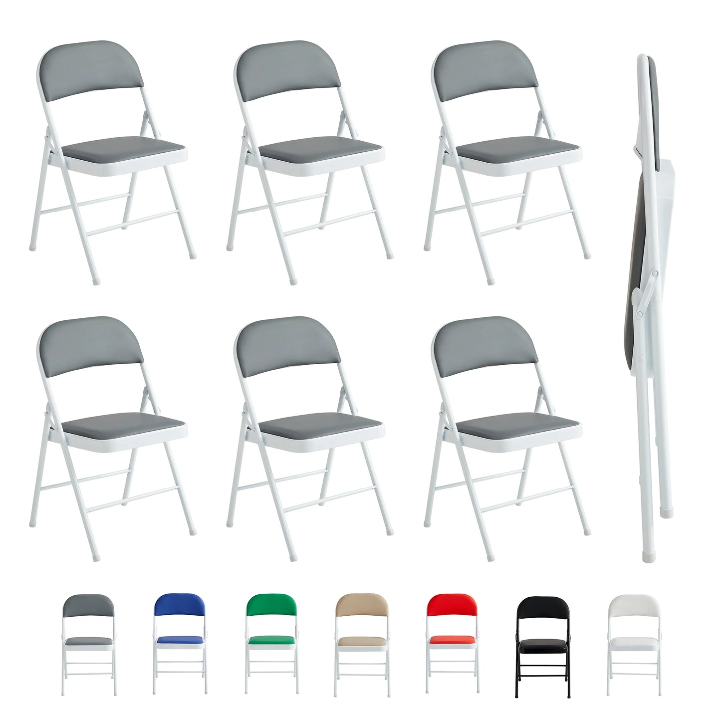 mcc direct Set of 6 Folding Chairs, Faux Leather Foldable Chairs with Metal Frame and Padded Seat, Easy to Fold Store for Home
