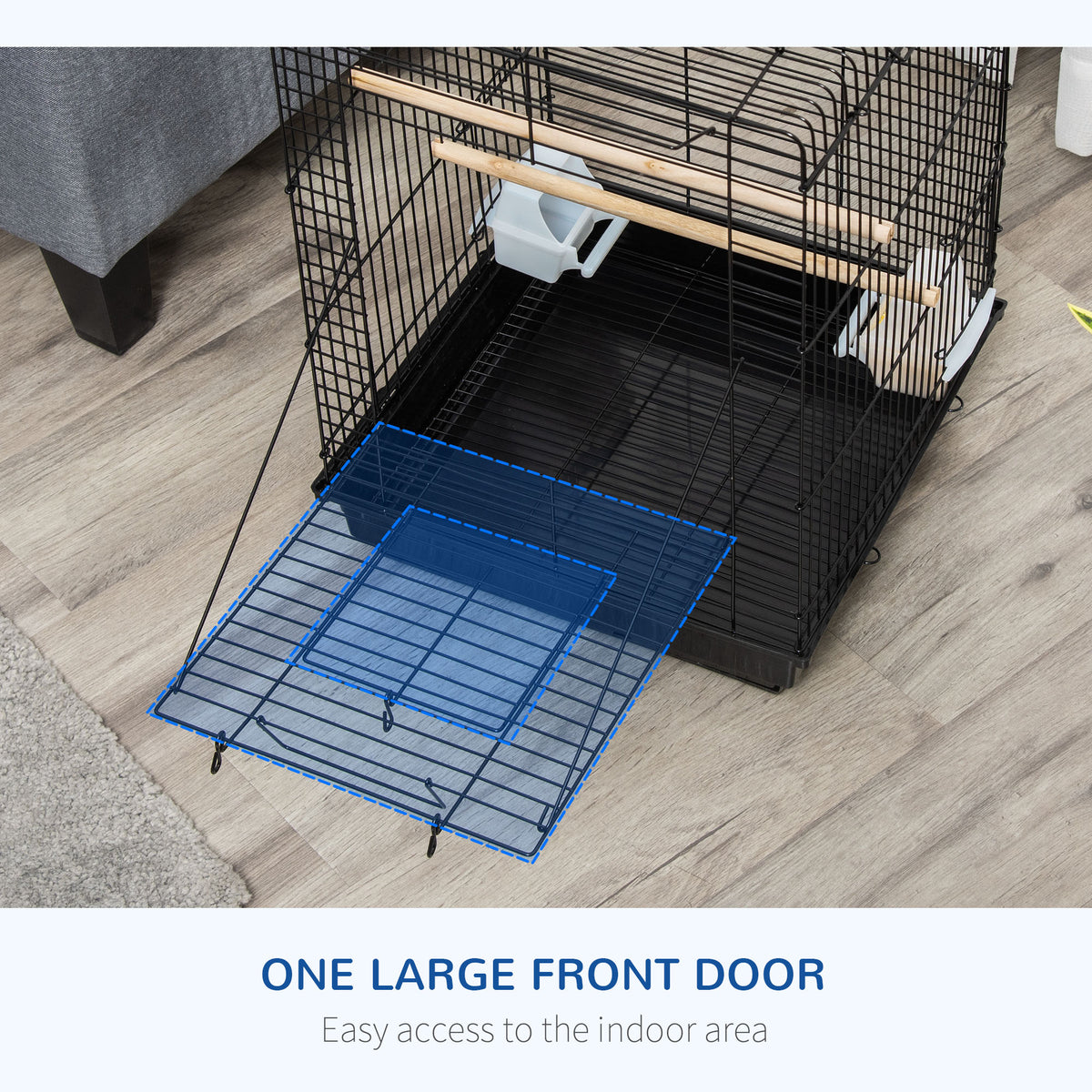PawHut Steel Bird Cage with Openable Top, Stand, Tray, Handles, Feeding Bowls for Parakeet Cockatiel - Black