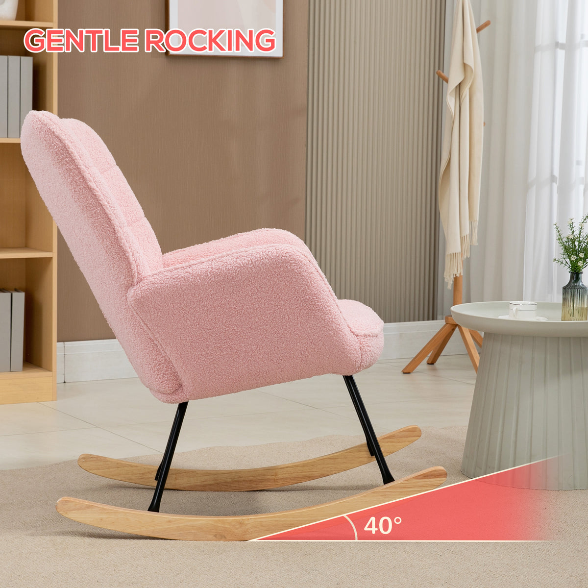HOMCOM Soft Fleecey Rocking Wingback Chair - Pink