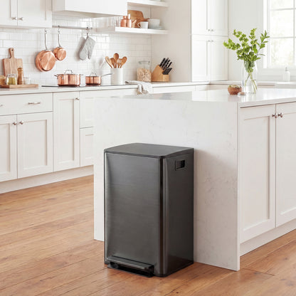 HOMCOM 60L Dual Compartment Stainless Steel Bin, with Deodoriser Holders - Black